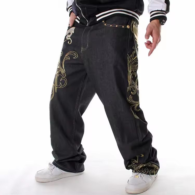 Fashion Plus Size Mens Jeans Skateboard Pants Phoenix Embroidery Jeans Hip Hop Demin Jeans For Men