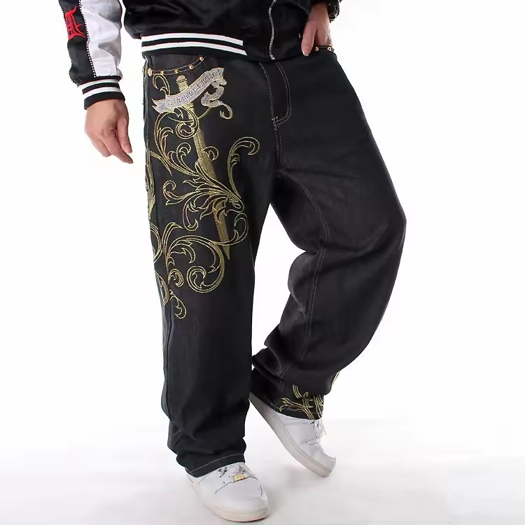 Fashion Plus Size Mens Jeans Skateboard Pants Phoenix Embroidery Jeans Hip Hop Demin Jeans For Men