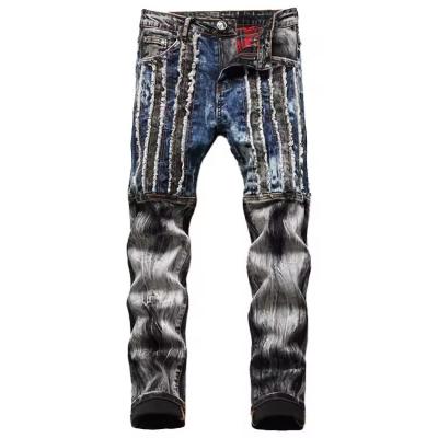 Hip Hop Skinny Patchwork Trousers Straight Elastic Jeans Stock Jeans Pants for Men