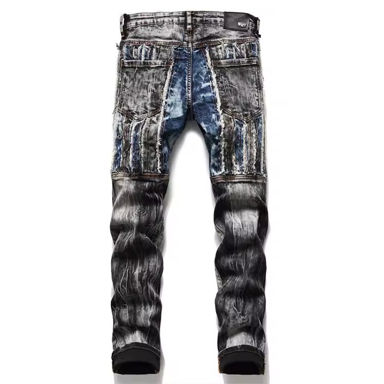 Hip Hop Skinny Patchwork Trousers Straight Elastic Jeans Stock Jeans Pants for Men