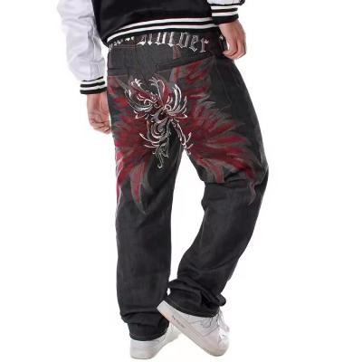 Plus Size Straight Skateboard Pants Men's Hip-hop Embroidered Printed Baggy Denim Jeans Pants Trousers