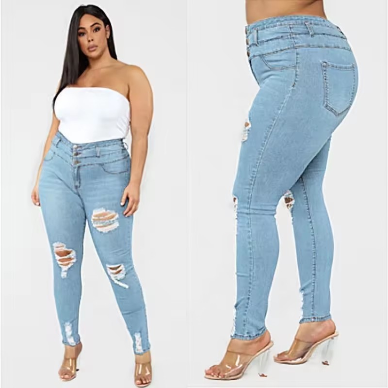 High Waist Ripped Denim Jeanas Large Size Distressed Pencil Jeans Plus Size Jeans for Women 5XL