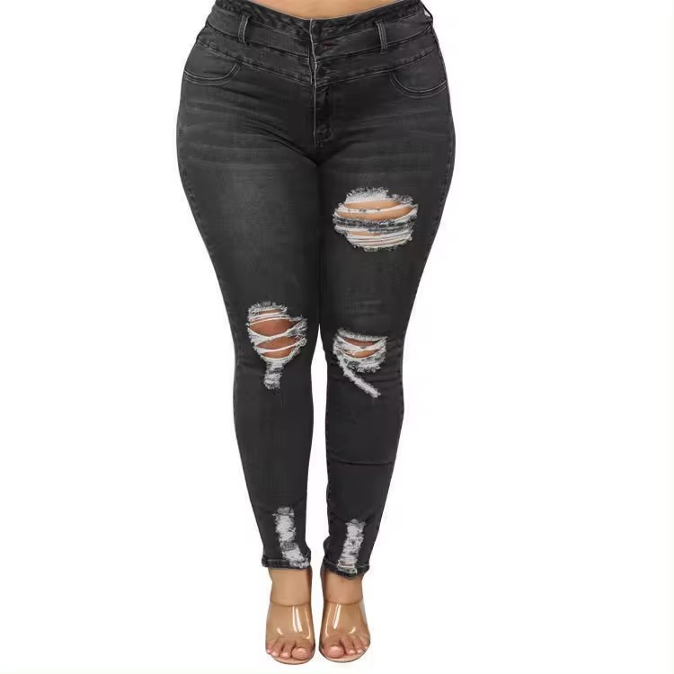 High Waist Ripped Denim Jeanas Large Size Distressed Pencil Jeans Plus Size Jeans for Women 5XL