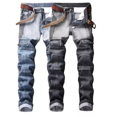 Men's Distressed Denim Straight Motorcycle Stacked Pants Men Jeans with Zipper