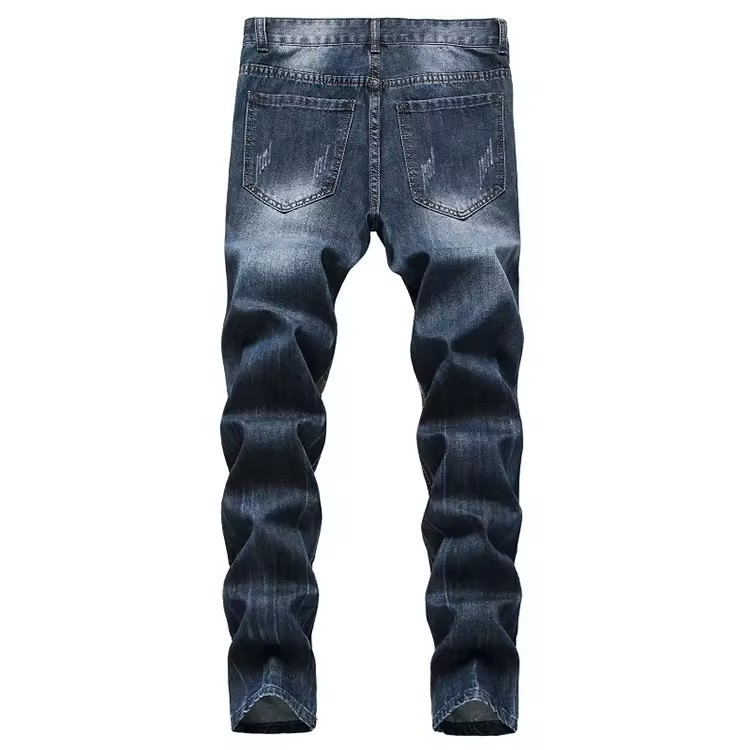 Men Leisure Biker Jeans Camouflage Patchwork Slim Fit Denim Pants