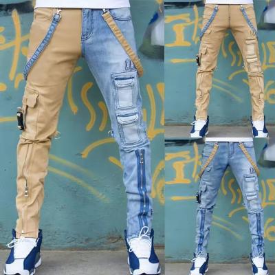 Men's Patchwork Slim Fit Jeans Distressed Camouflage Jeans