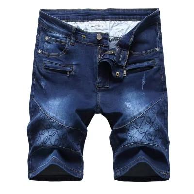 Plus Size Super Stretch Jean Short Skinny Embroidered Shorts for Men