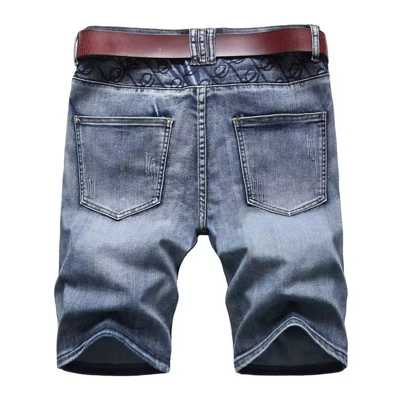 Plus Size Super Stretch Jean Short Skinny Embroidered Shorts for Men