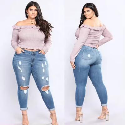 Plus size jeans for women ripped blue jeans women skinny large size jeans pants 5xl 6xl 7xl