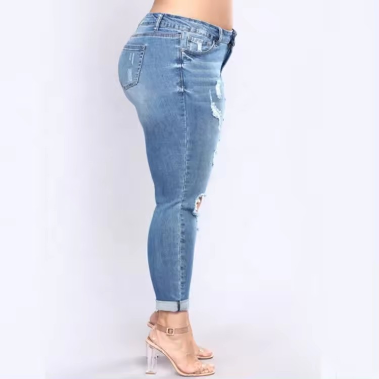 Plus size jeans for women ripped blue jeans women skinny large size jeans pants 5xl 6xl 7xl