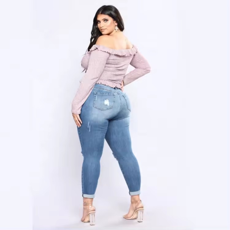 Plus size jeans for women ripped blue jeans women skinny large size jeans pants 5xl 6xl 7xl