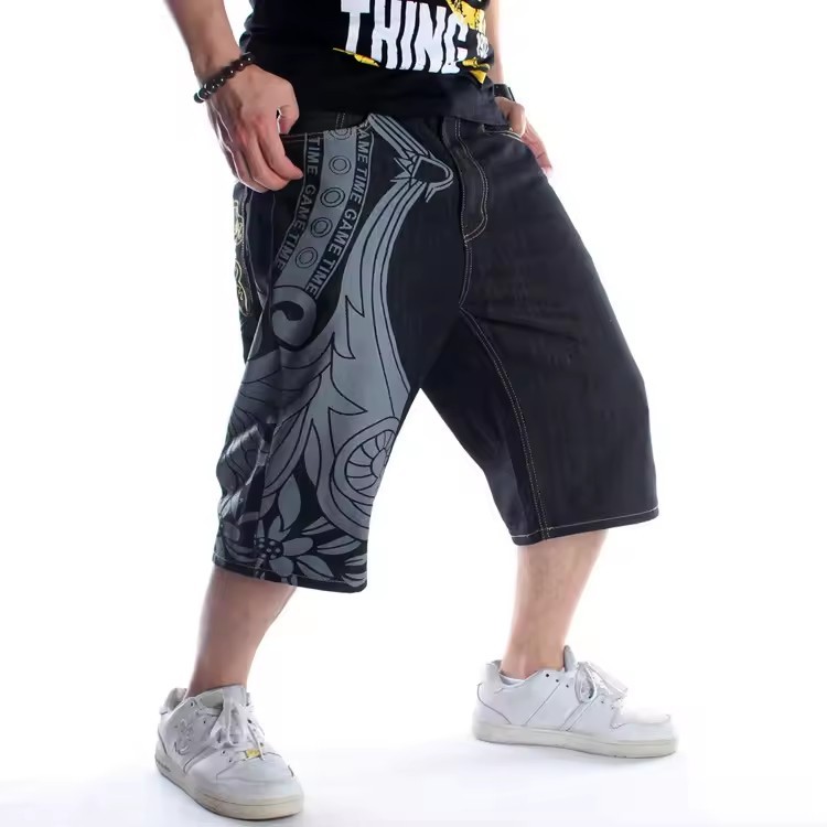 Wholesale Plus Size Men's Shorts Loose Fit Jeans Relaxed Fit Hip Hop Denim Shorts Work Short Pattern Embroidered Jean Men