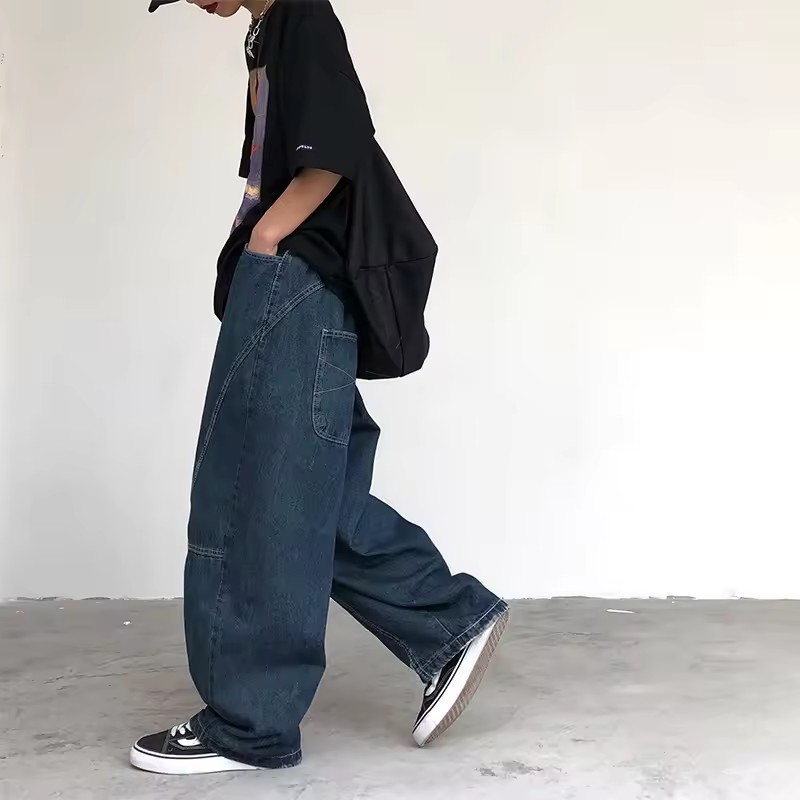 Spring New Loose Wide Leg Workwear Lantern Pants Vintage Sagging Straight Leg Casual Jeans