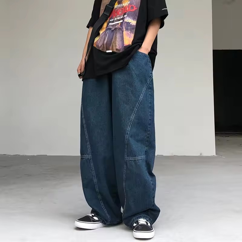 Spring New Loose Wide Leg Workwear Lantern Pants Vintage Sagging Straight Leg Casual Jeans