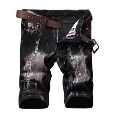 Washed Ripped Denim Distressed Straight Jeans Shorts Designers for Mens