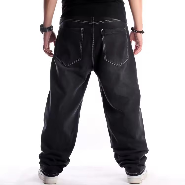 Wholesale Fashion Hip Hop Skateboard Pants Men Black Baggy Custom Jeans loose Style HipHop Jeans Trousers Boys