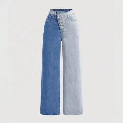 custom color block jeans wide leg jeans women wide leg denim pants for women