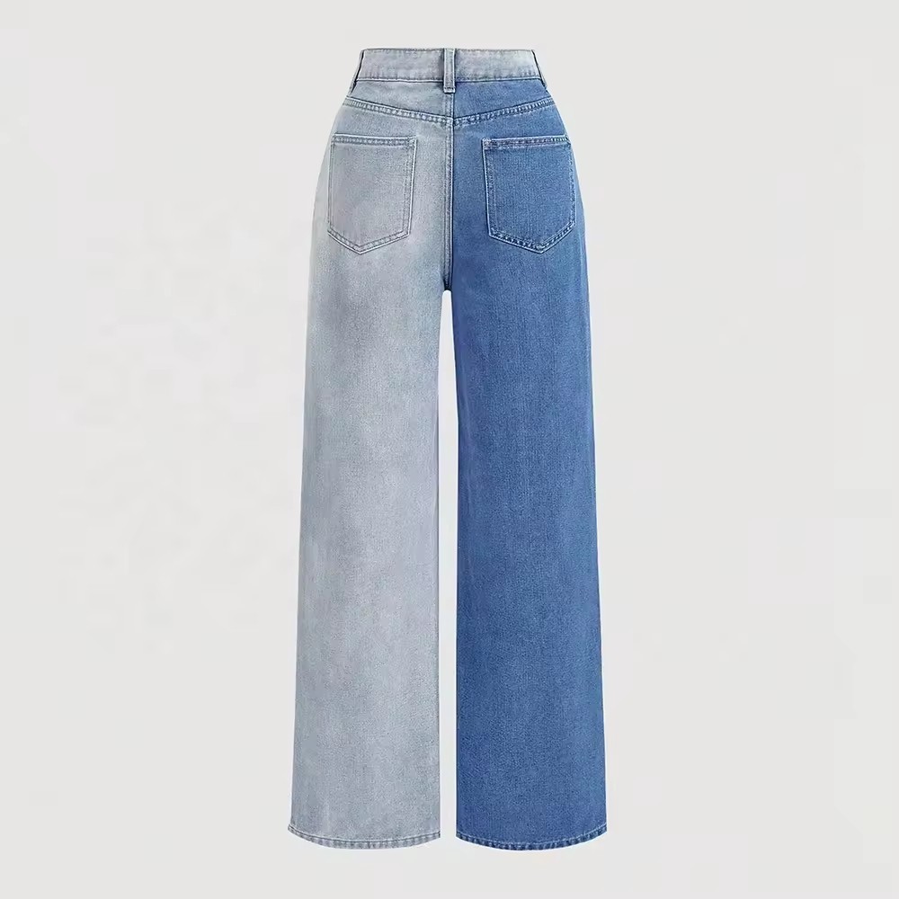 custom color block jeans wide leg jeans women wide leg denim pants for women