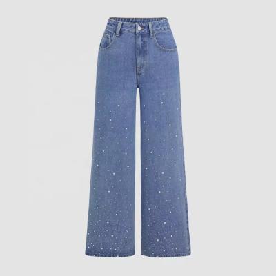 WDJ012 custom jeans with rhinestones for women wide leg jeans women ladies jeans