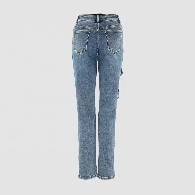 ODM OEM custom women straight jeans women denim jeans with patch pockets women jeans 