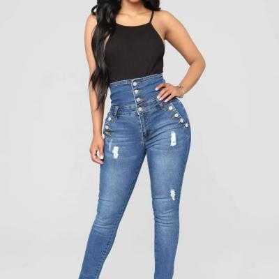 fashion high waist jeans women skinny fit jeans multi button women denim jeans