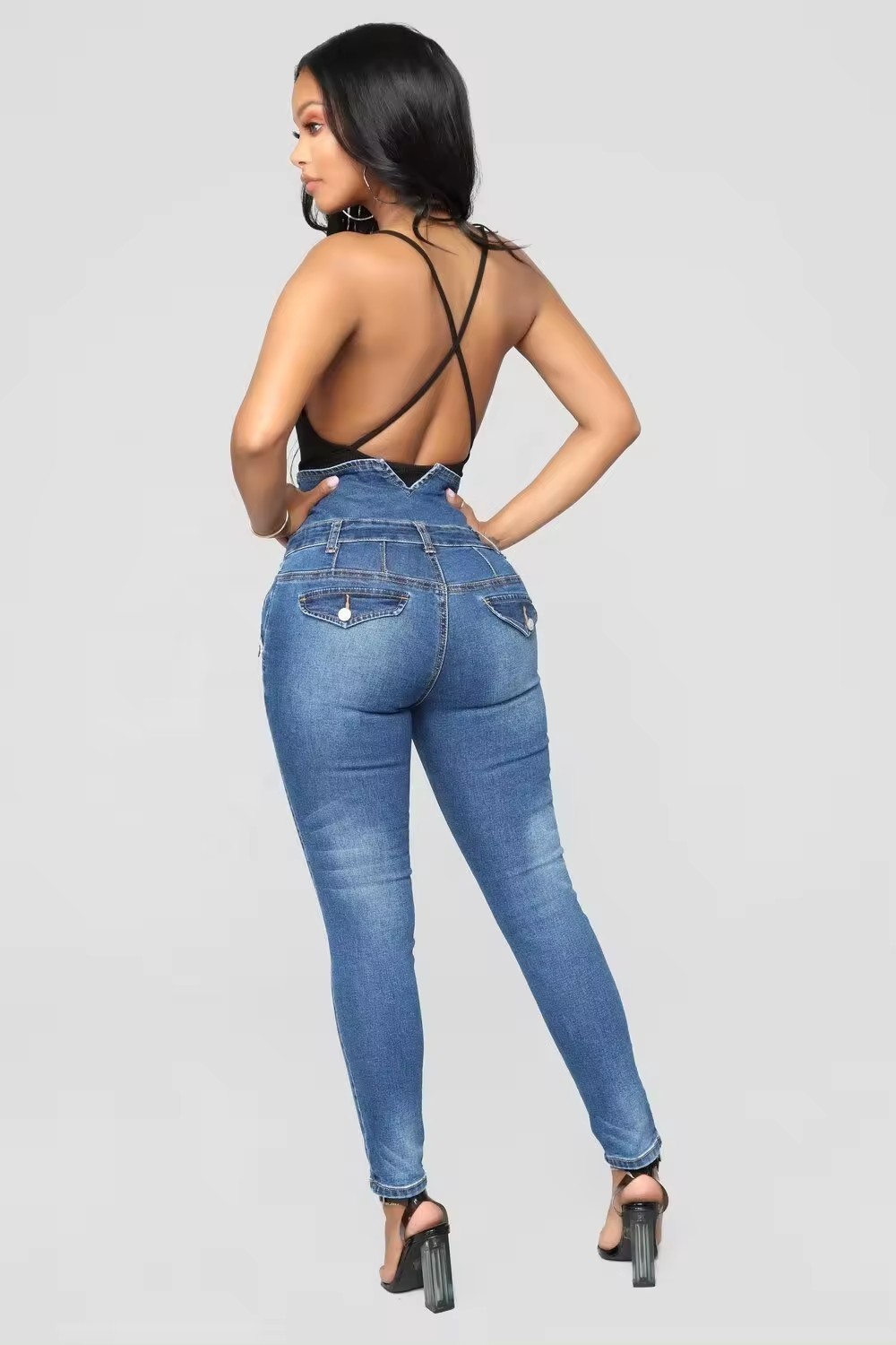 fashion high waist jeans women skinny fit jeans multi button women denim jeans