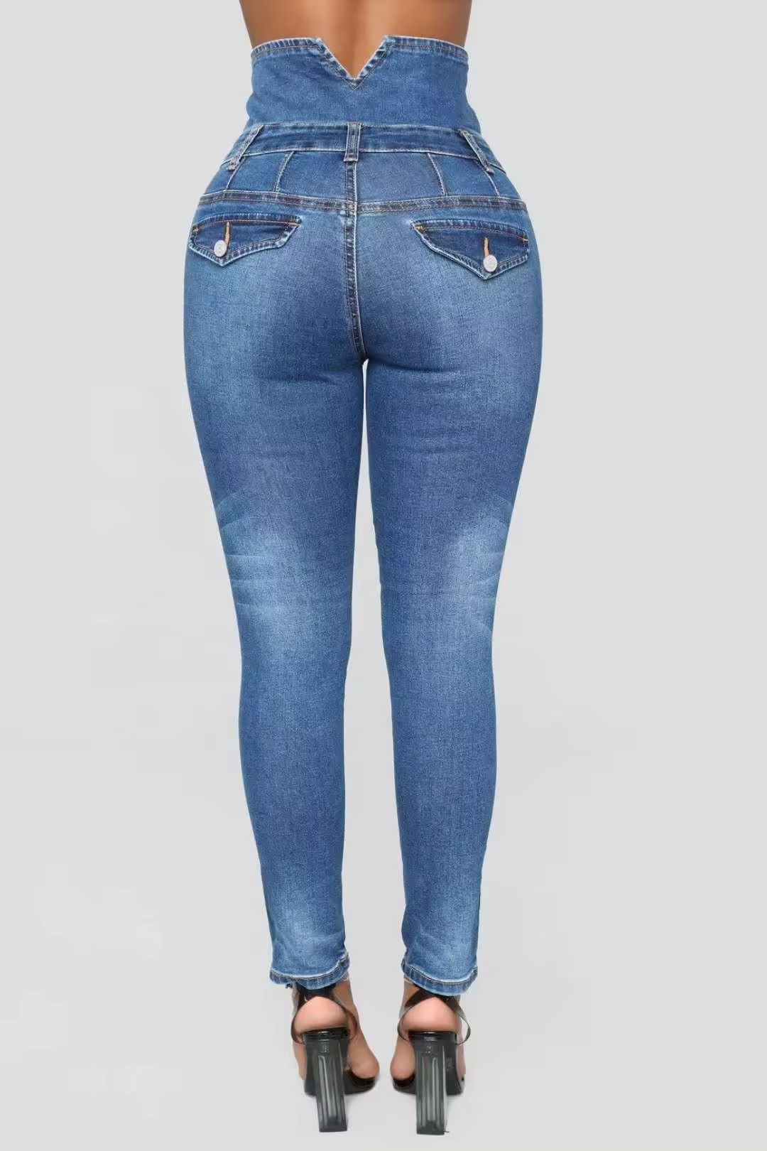 fashion high waist jeans women skinny fit jeans multi button women denim jeans