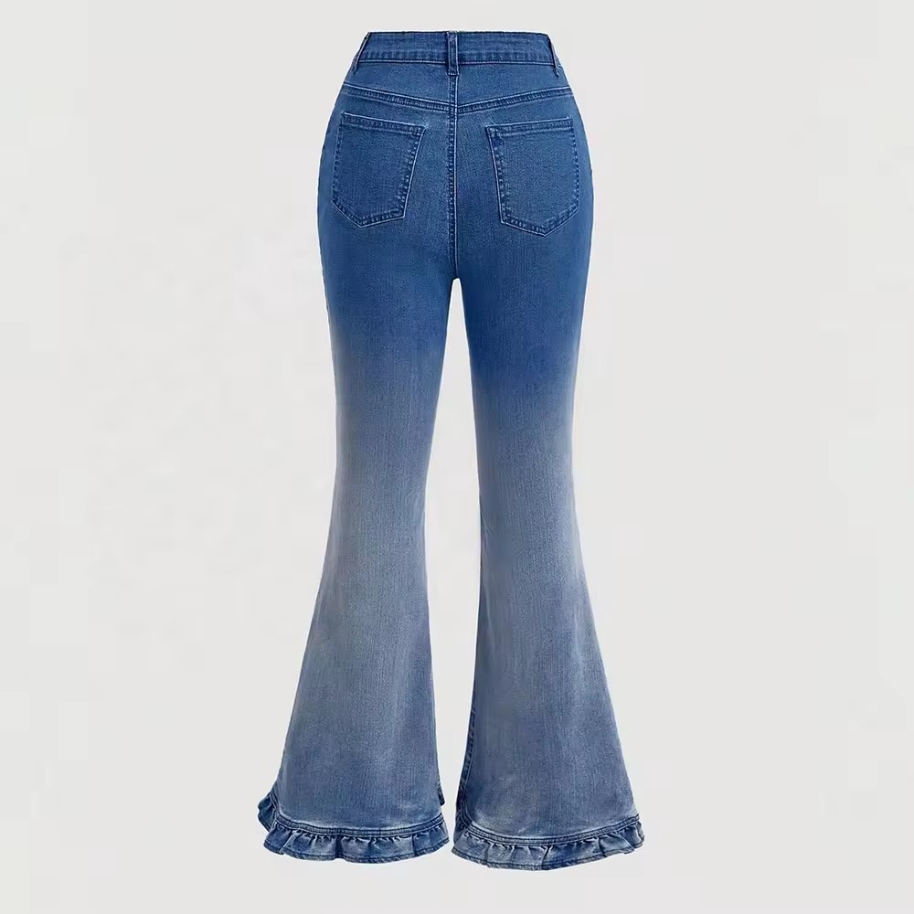 custom skinny flared jeans gradient women flared denim jeans with bowknot high waisted jeans for women