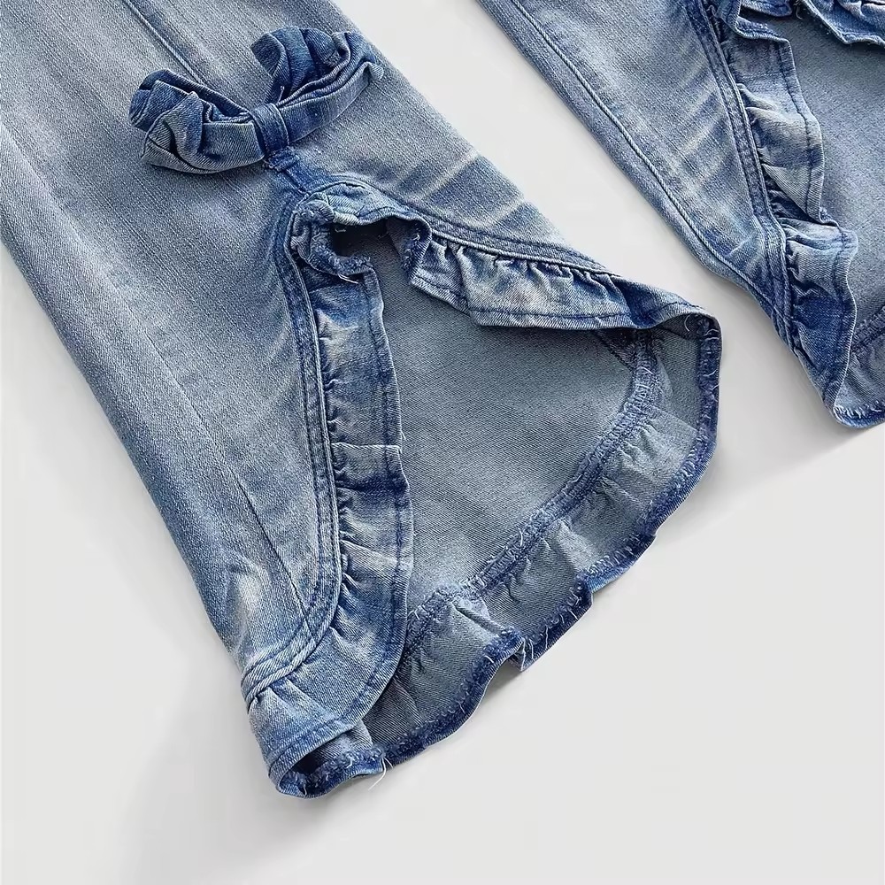 custom skinny flared jeans gradient women flared denim jeans with bowknot high waisted jeans for women