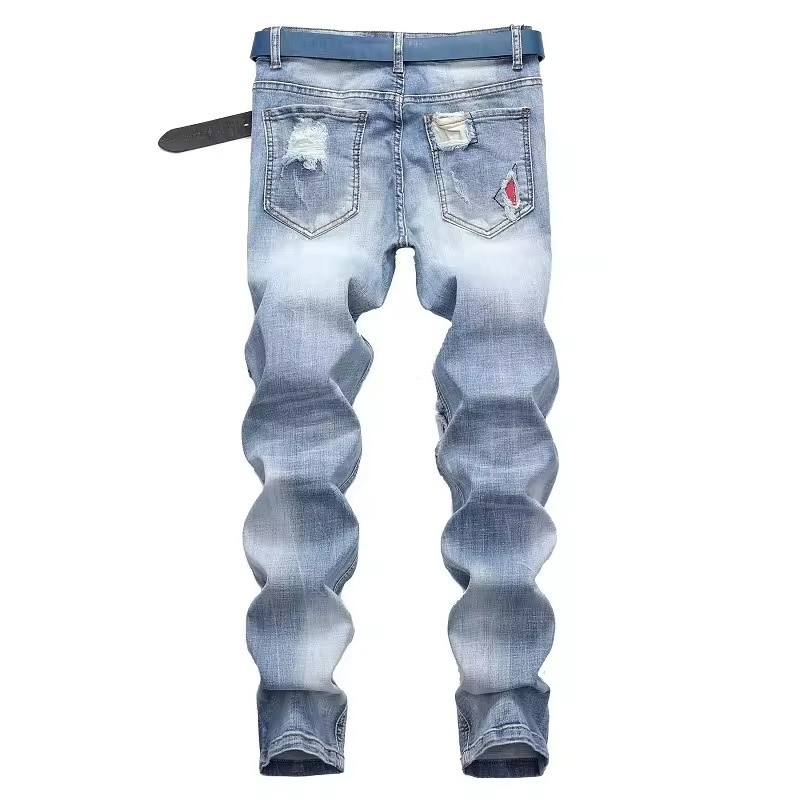 high street wear jeans pants for men destroyed denim jeans pantalone de hombre patched design slim jeans men