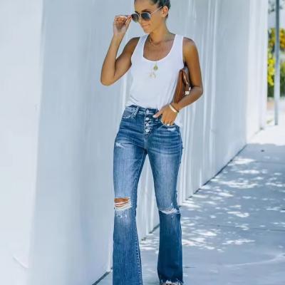 hot sale fashion ladies wide leg denim pants skinny jeans destroyed ladies jeans women flared jeans