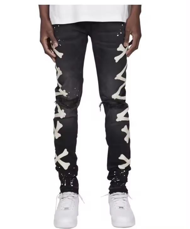 MD003 hot sale streetstyle denim ripped jeans pantalone de hombre printed designer jeans pants patched jeans men