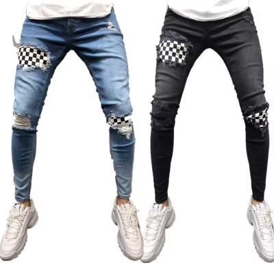 OA men's patch design fashion denim jeans black & blue denim men skinny jogging pants jeans for men stylish