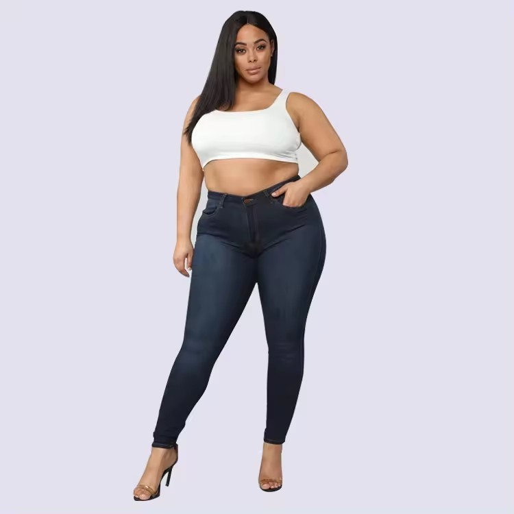 WP08 ODM OEM plus size classics pants fall skinny denim plus size pants & jeans fat women denim jeans 5xl