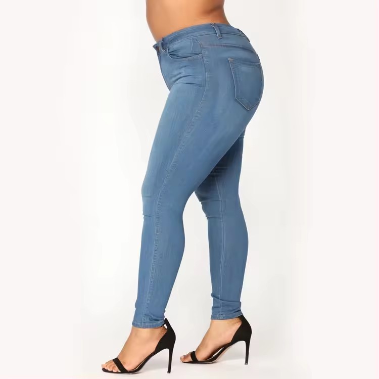 WP08 ODM OEM plus size classics pants fall skinny denim plus size pants & jeans fat women denim jeans 5xl