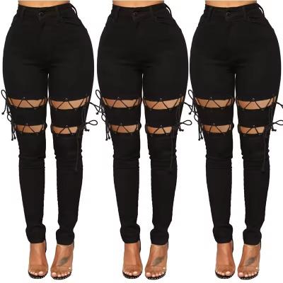 ODM OEM strap jeans for women skinny denim plus size black denim jeans women sexy high waist skinny jeans ladies