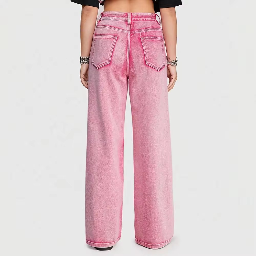 star jeans wide leg women custom embroidery jeans women pink jeans for women