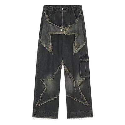 custom jeans street wear denim pants star pattern men hip hop black jeans for men