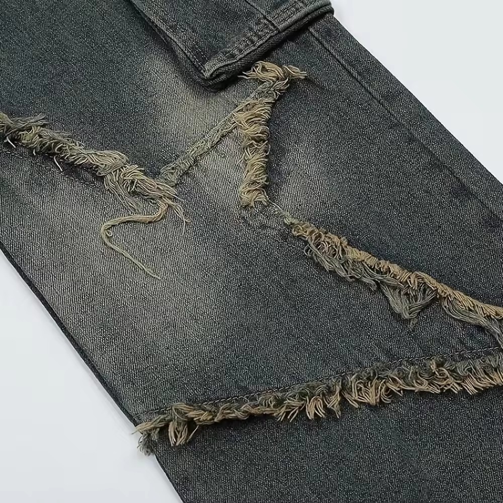 custom jeans street wear denim pants star pattern men hip hop black jeans for men