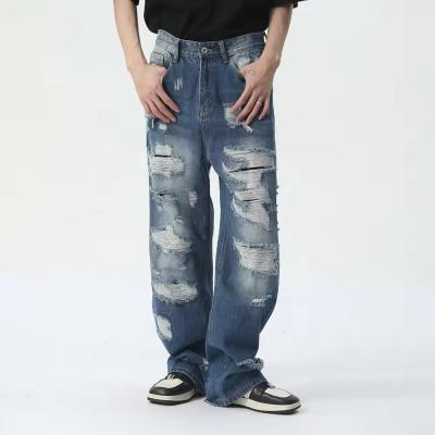 hip hop custom design streetwear baggy distressed straight fit loose jeans men