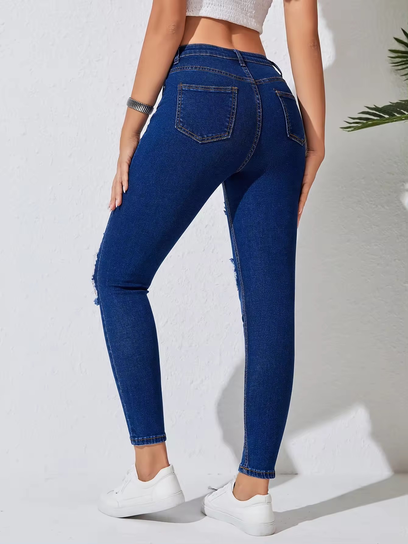 ODM OEM ladies skinny denim jeans stretchy ripped high waist pencil jeans slim fit custom women jeans