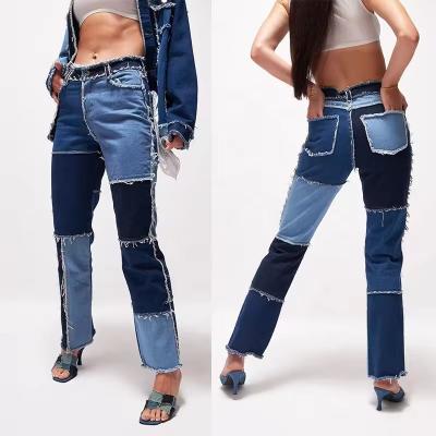 high street women joint denim jeans two tone straight leg jeans girls y2k jeans