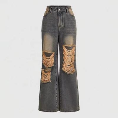 women denim flare jeans vintage retro distressed jeans for women destroyed jeans