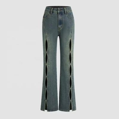 WDJ045 women flared jeans custom hollow out women's jeans pants