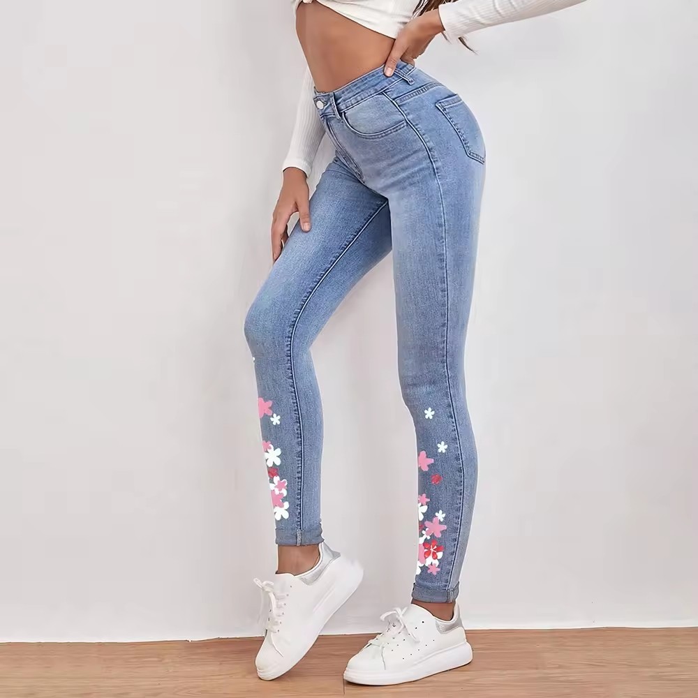 custom jeans womens floral print women's jeans high waist skinny jeans women