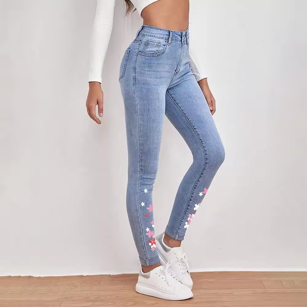 custom jeans womens floral print women's jeans high waist skinny jeans women