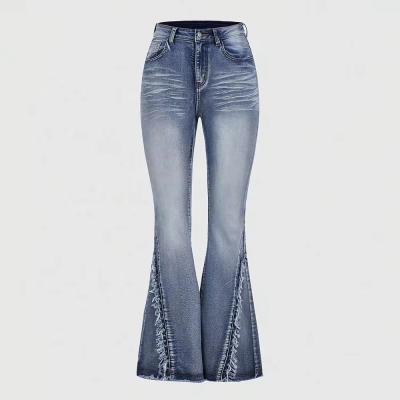 custom flare jeans women fringe jeans women's frayed denim jeans